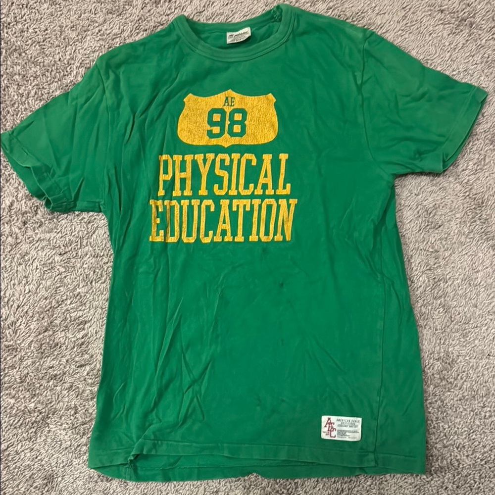 American Eagle Outfitters Green & Yellow Physical Education Tee